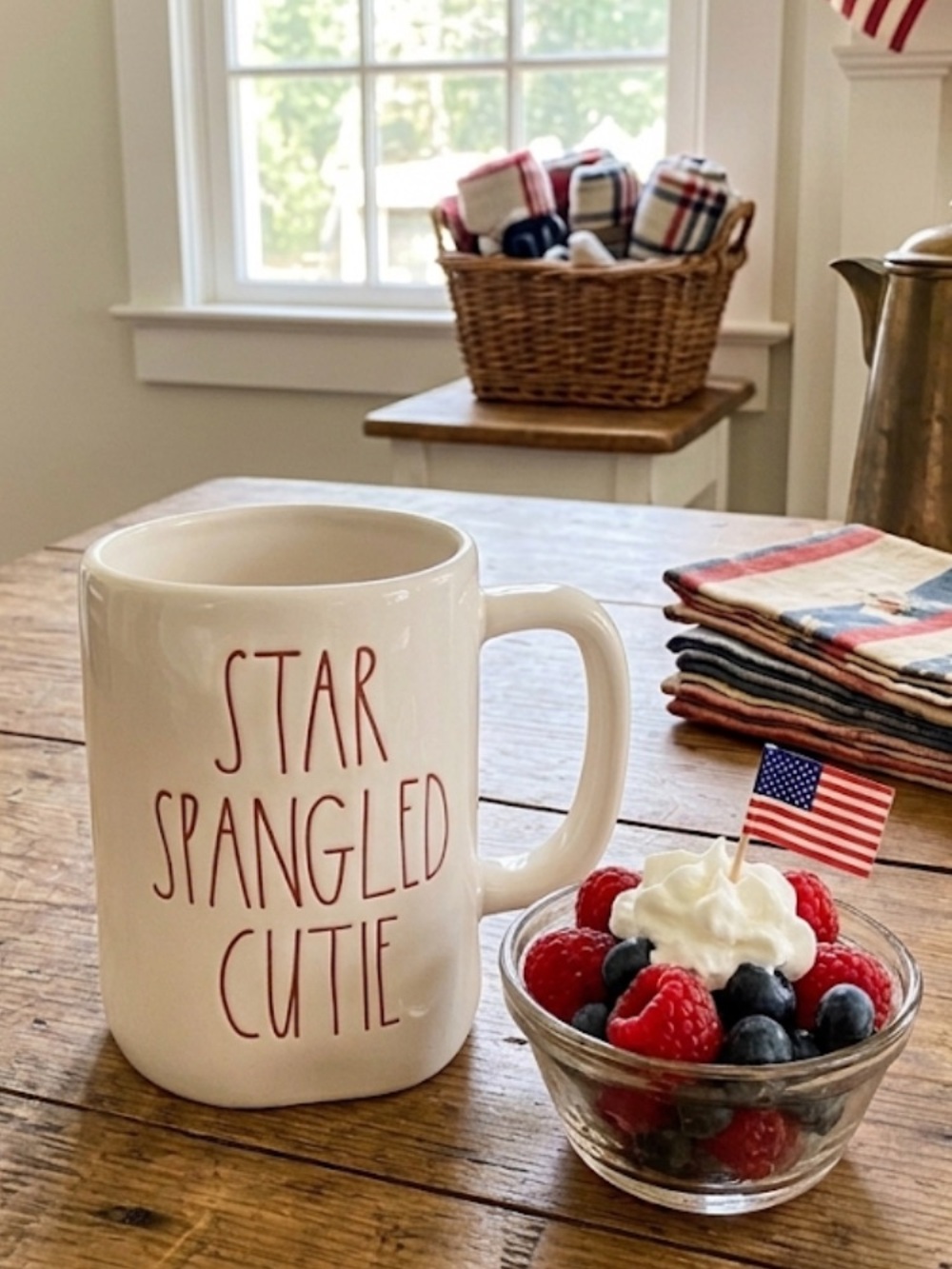 Rae Dunn “Star Spangled Cutie” Ceramic Mug Patriotic Red Lettering NWT
